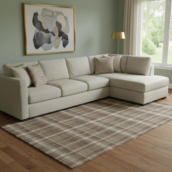 HomeRoots 10' Chocolate and Ivory Plaid Washable Area Rug - Durable, Stain-Resistant, UV Protected - 10' x 14' 649432