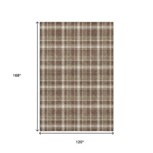 HomeRoots 10' Chocolate and Ivory Plaid Washable Area Rug - Durable, Stain-Resistant, UV Protected - 10' x 14' 649432