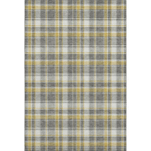 HomeRoots 5' Stylish Gray and Gold Plaid Washable Area Rug - Durable, Stain Resistant with UV Protection! 649434