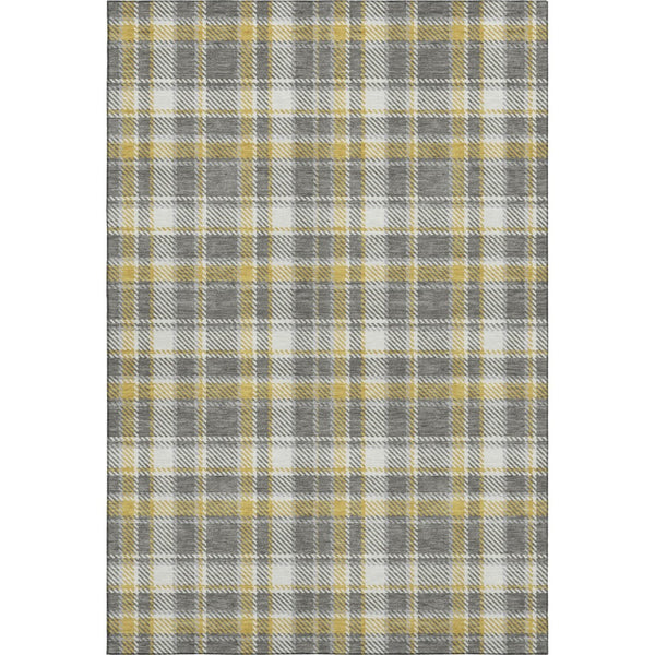 HomeRoots 5' Stylish Gray and Gold Plaid Washable Area Rug - Durable, Stain Resistant with UV Protection! 649434