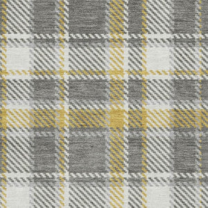 HomeRoots 5' Stylish Gray and Gold Plaid Washable Area Rug - Durable, Stain Resistant with UV Protection! 649434