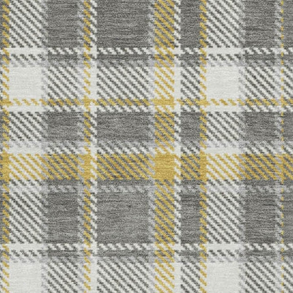 HomeRoots 5' Stylish Gray and Gold Plaid Washable Area Rug - Durable, Stain Resistant with UV Protection! 649434