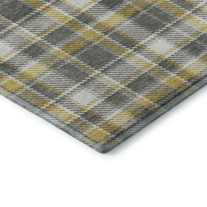 HomeRoots 8' Gray Gold and Ivory Plaid Washable Round Rug - Durable, Stain-Resistant, UV Protected Comfort! 649435