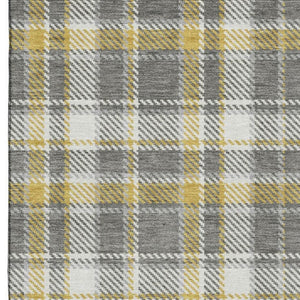HomeRoots 8' X 10' Stylish Gray Gold Ivory Plaid Area Rug - Durable, Washable, Stain-Resistant, UV Protected 649436