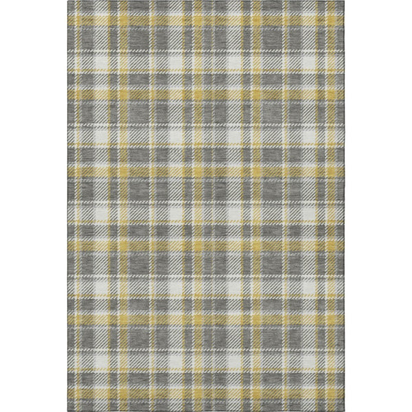 HomeRoots 8' X 10' Stylish Gray Gold Ivory Plaid Area Rug - Durable, Washable, Stain-Resistant, UV Protected 649436