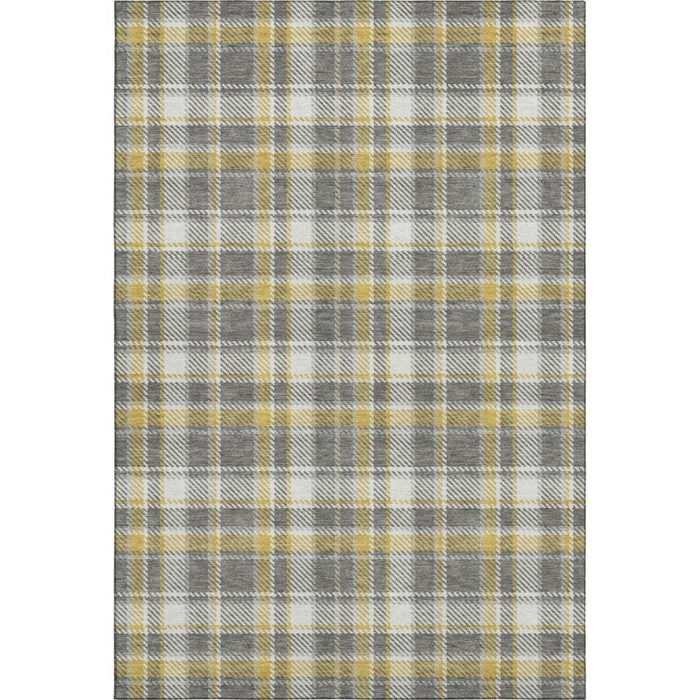 HomeRoots 9' X 12' Washable Gray Gold Ivory Plaid Area Rug - Durable, Stain-Resistant & UV Protected for Homes 649437