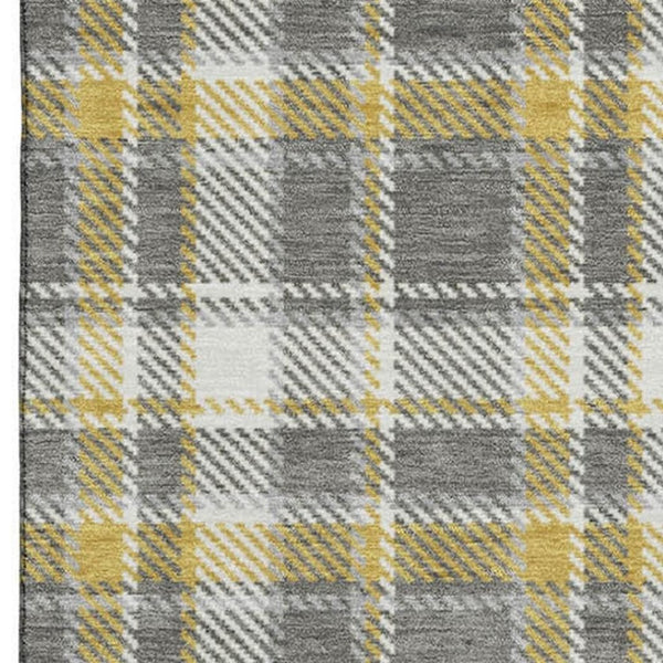 HomeRoots 9' X 12' Washable Gray Gold Ivory Plaid Area Rug - Durable, Stain-Resistant & UV Protected for Homes 649437