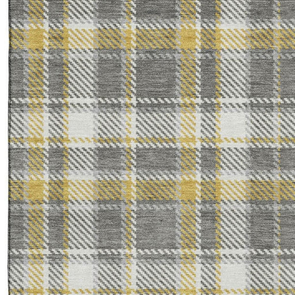 HomeRoots 9' X 12' Washable Gray Gold Ivory Plaid Area Rug - Durable, Stain-Resistant & UV Protected for Homes 649437