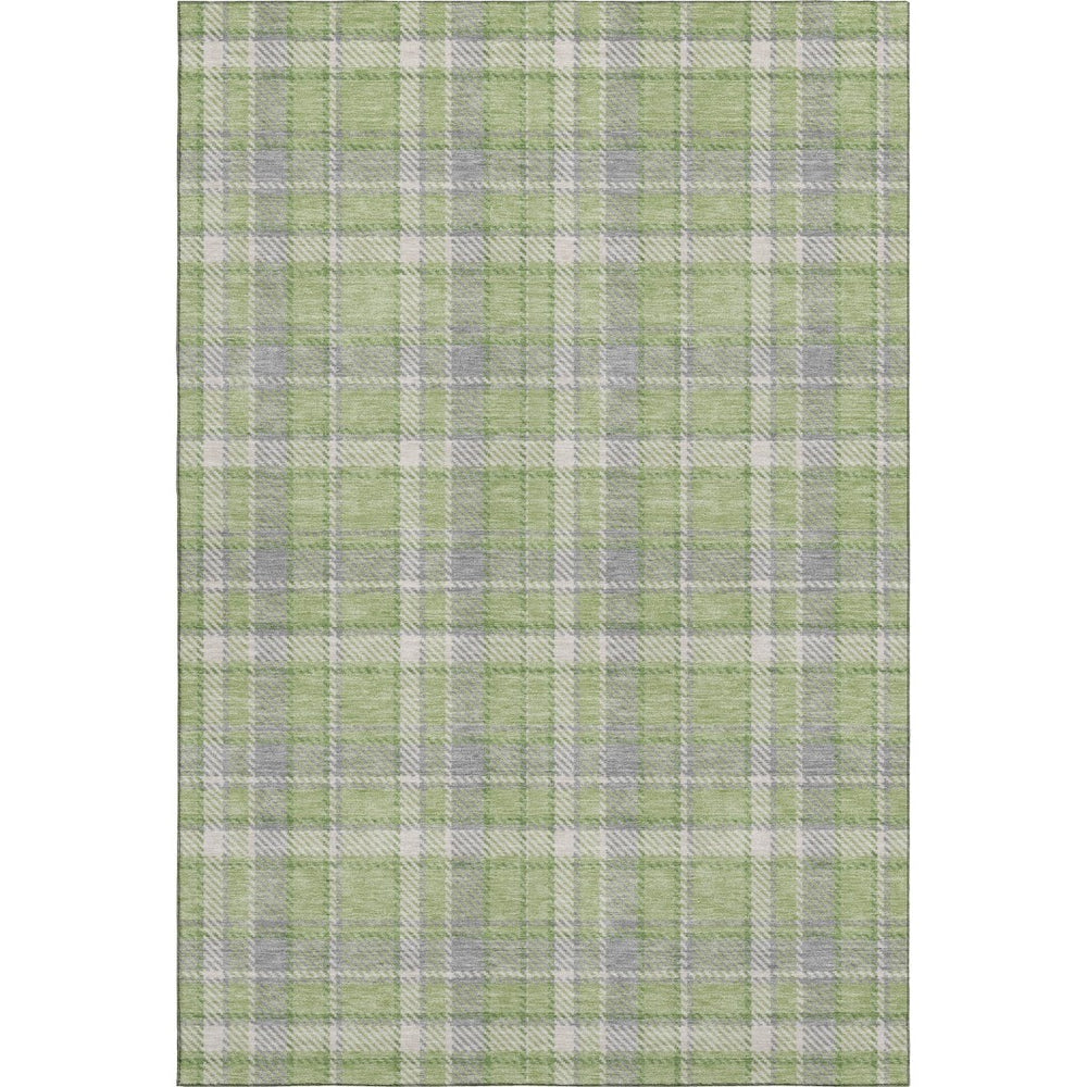 HomeRoots 5' X 8' Green and Gray Plaid Area Rug - Washable, UV Protected, Stain Resistant for High-Traffic Areas 649440