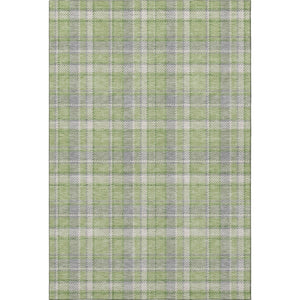 HomeRoots 5' X 8' Green and Gray Plaid Area Rug - Washable, UV Protected, Stain Resistant for High-Traffic Areas 649440
