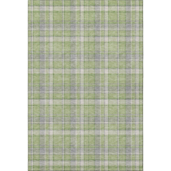 HomeRoots 5' X 8' Green and Gray Plaid Area Rug - Washable, UV Protected, Stain Resistant for High-Traffic Areas 649440