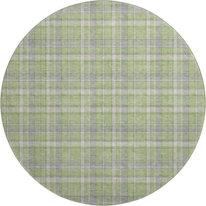 HomeRoots 8' Green and Gray Plaid Washable Round Rug - Durable, Stain-Resistant, UV Protected for Vibrant Spaces 649441