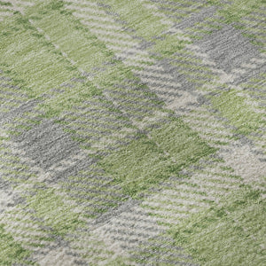 HomeRoots 8' Green and Gray Plaid Washable Round Rug - Durable, Stain-Resistant, UV Protected for Vibrant Spaces 649441