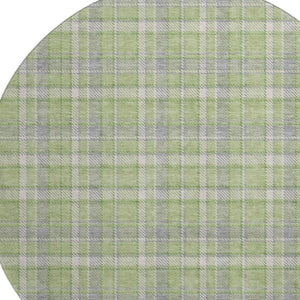 HomeRoots 8' Green and Gray Plaid Washable Round Rug - Durable, Stain-Resistant, UV Protected for Vibrant Spaces 649441