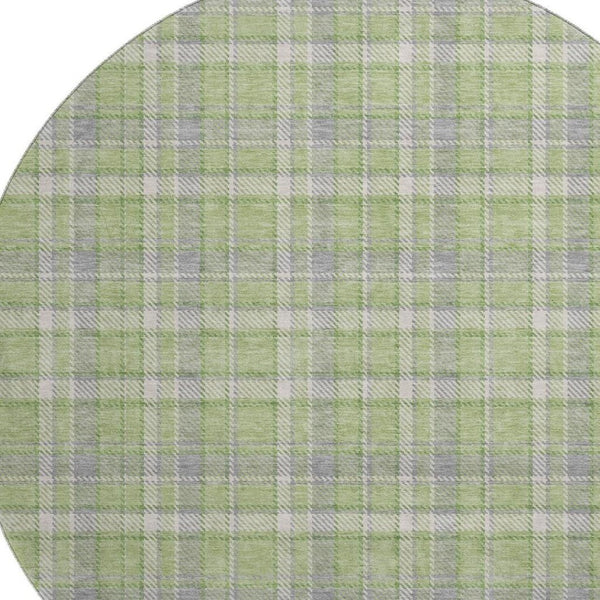 HomeRoots 8' Green and Gray Plaid Washable Round Rug - Durable, Stain-Resistant, UV Protected for Vibrant Spaces 649441