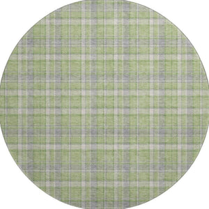 HomeRoots 8' Green and Gray Plaid Washable Round Rug - Durable, Stain-Resistant, UV Protected for Vibrant Spaces 649441