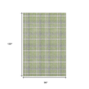 HomeRoots 8' X 10' Green and Gray Plaid Washable Area Rug with Stain Resistance & UV Protection for Homes 649442