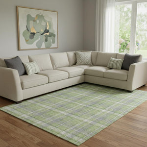 HomeRoots 8' X 10' Green and Gray Plaid Washable Area Rug with Stain Resistance & UV Protection for Homes 649442
