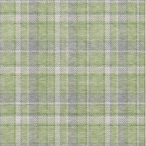 HomeRoots 8' X 10' Green and Gray Plaid Washable Area Rug with Stain Resistance & UV Protection for Homes 649442