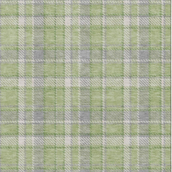 HomeRoots 8' X 10' Green and Gray Plaid Washable Area Rug with Stain Resistance & UV Protection for Homes 649442