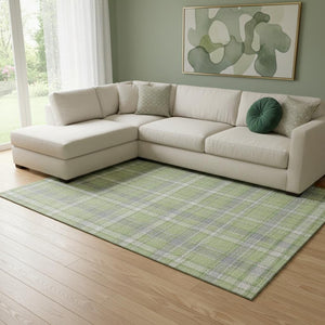 HomeRoots 9' X 12' Green and Gray Plaid Area Rug - Washable, Stain Resistant, UV Protected for High-Traffic Spaces 649443