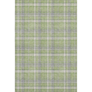 HomeRoots 9' X 12' Green and Gray Plaid Area Rug - Washable, Stain Resistant, UV Protected for High-Traffic Spaces 649443