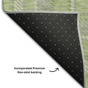 HomeRoots 9' X 12' Green and Gray Plaid Area Rug - Washable, Stain Resistant, UV Protected for High-Traffic Spaces 649443