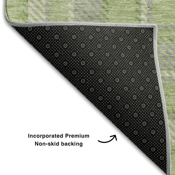 HomeRoots 9' X 12' Green and Gray Plaid Area Rug - Washable, Stain Resistant, UV Protected for High-Traffic Spaces 649443
