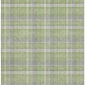 HomeRoots 9' X 12' Green and Gray Plaid Area Rug - Washable, Stain Resistant, UV Protected for High-Traffic Spaces 649443