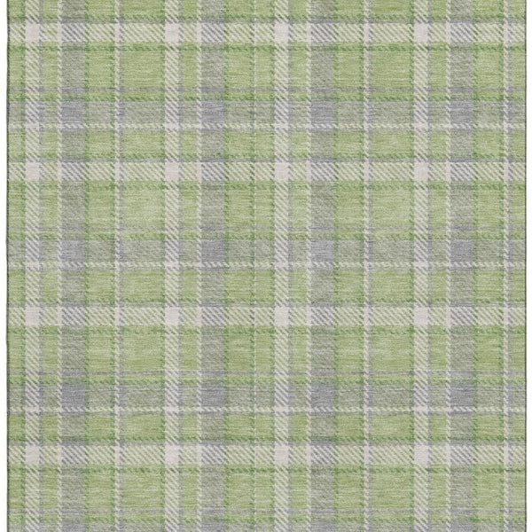 HomeRoots 9' X 12' Green and Gray Plaid Area Rug - Washable, Stain Resistant, UV Protected for High-Traffic Spaces 649443