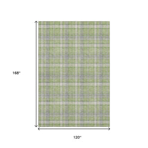 HomeRoots 10' Green and Gray Plaid Washable Area Rug - Durable, Stain Resistant, UV Protected for High-Traffic Areas 649444