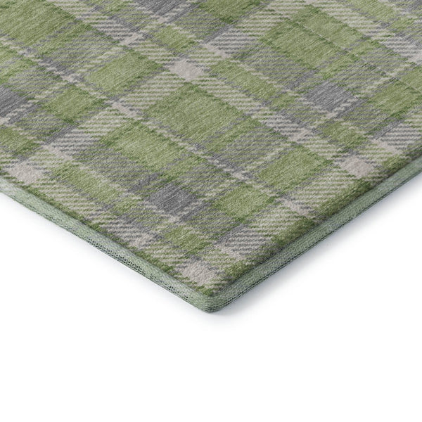 HomeRoots 10' Green and Gray Plaid Washable Area Rug - Durable, Stain Resistant, UV Protected for High-Traffic Areas 649444