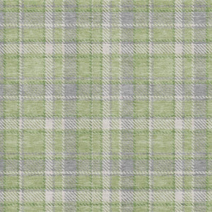 HomeRoots 10' Green and Gray Plaid Washable Area Rug - Durable, Stain Resistant, UV Protected for High-Traffic Areas 649444