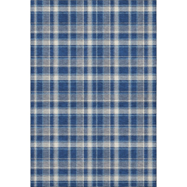 HomeRoots 5' X 8' Navy Blue & Ivory Plaid Washable Area Rug with UV Protection - Durable, Stylish, Easy-Care! 649446