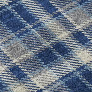 HomeRoots 8' Navy Blue and Ivory Plaid Round Rug – Washable, UV Protected, Ideal for High Traffic Homes! 649447