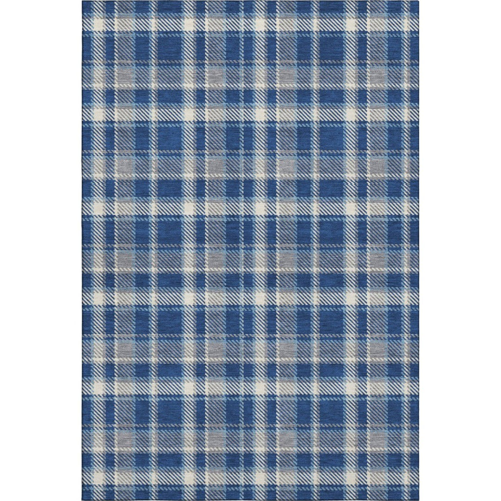 HomeRoots 8' X 10' Navy Blue and Ivory Plaid Washable Area Rug - Durable, Stain Resistant, UV Protected Style 649448