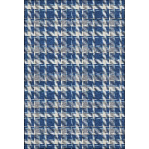 HomeRoots 8' X 10' Navy Blue and Ivory Plaid Washable Area Rug - Durable, Stain Resistant, UV Protected Style 649448