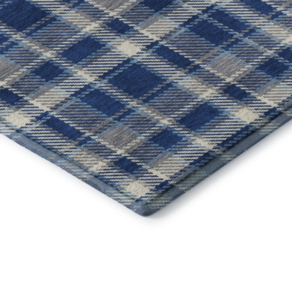 HomeRoots 9' X 12' Navy Blue & Ivory Plaid Area Rug - Washable, UV-Protected, Perfect for High-Traffic Spaces! 649449