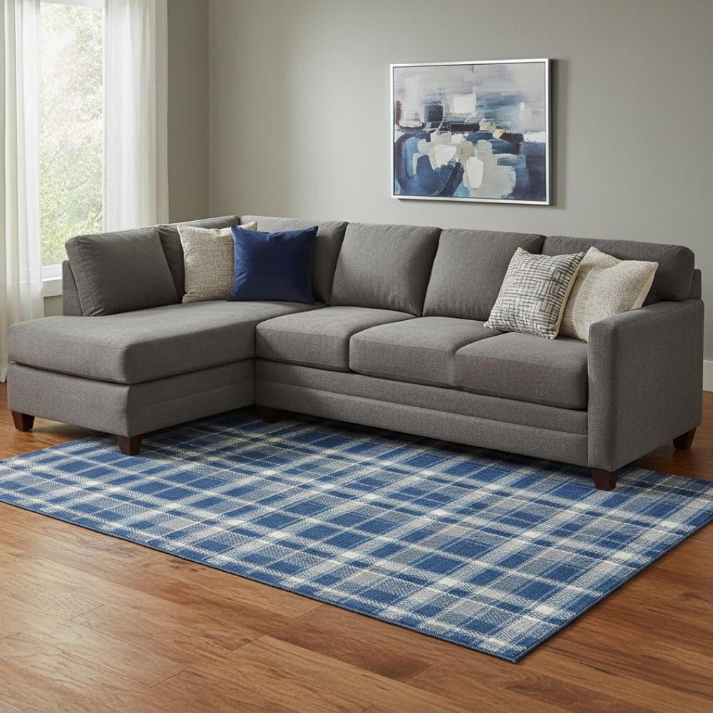 HomeRoots 9' X 12' Navy Blue & Ivory Plaid Area Rug - Washable, UV-Protected, Perfect for High-Traffic Spaces! 649449