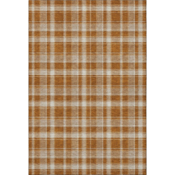 HomeRoots 5' X 8' Rust And Ivory Plaid Washable Area Rug – Stylish UV-Protected, Durable & Easy-Clean Design 649452