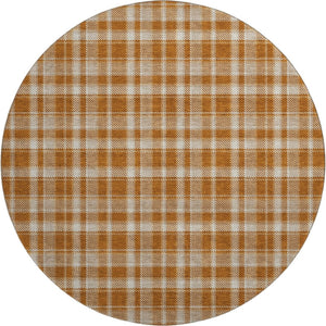 HomeRoots 8' Washable Rust and Ivory Plaid Round Rug with UV Protection for High-Traffic Areas, Easy Care 649453