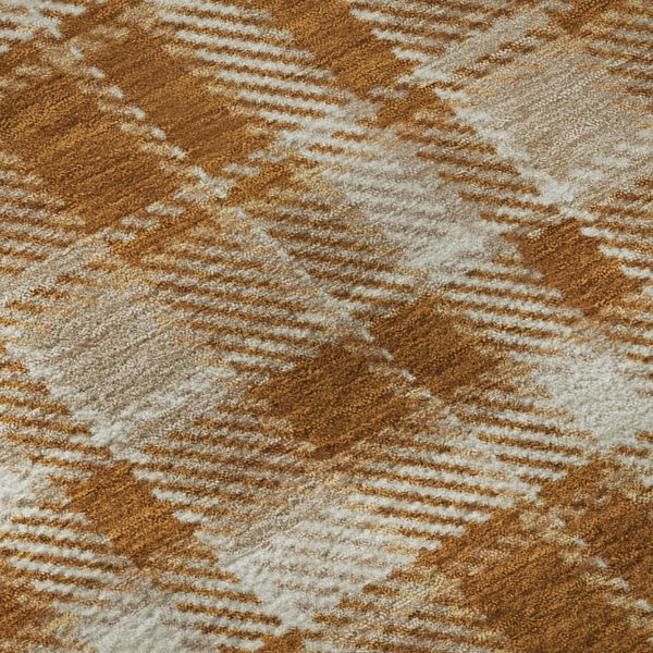 HomeRoots 8' Washable Rust and Ivory Plaid Round Rug with UV Protection for High-Traffic Areas, Easy Care 649453