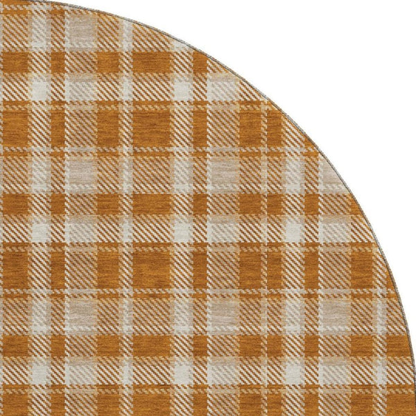 HomeRoots 8' Washable Rust and Ivory Plaid Round Rug with UV Protection for High-Traffic Areas, Easy Care 649453