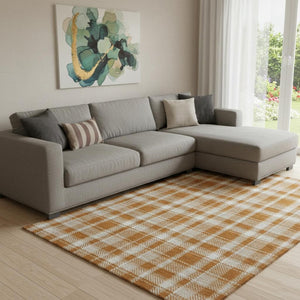 HomeRoots 8' X 10' Washable Plaid Area Rug in Rust and Ivory - Durable, UV-Protected, Stain-Resistant Design 649454