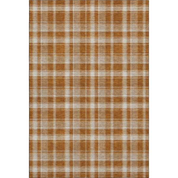 HomeRoots 8' X 10' Washable Plaid Area Rug in Rust and Ivory - Durable, UV-Protected, Stain-Resistant Design 649454