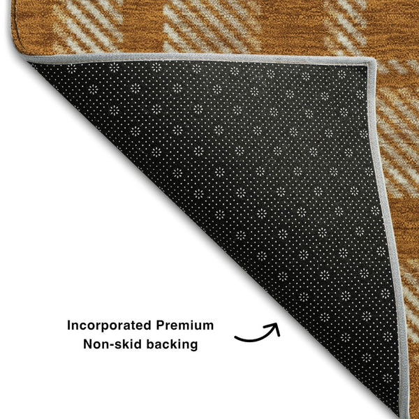 HomeRoots 8' X 10' Washable Plaid Area Rug in Rust and Ivory - Durable, UV-Protected, Stain-Resistant Design 649454