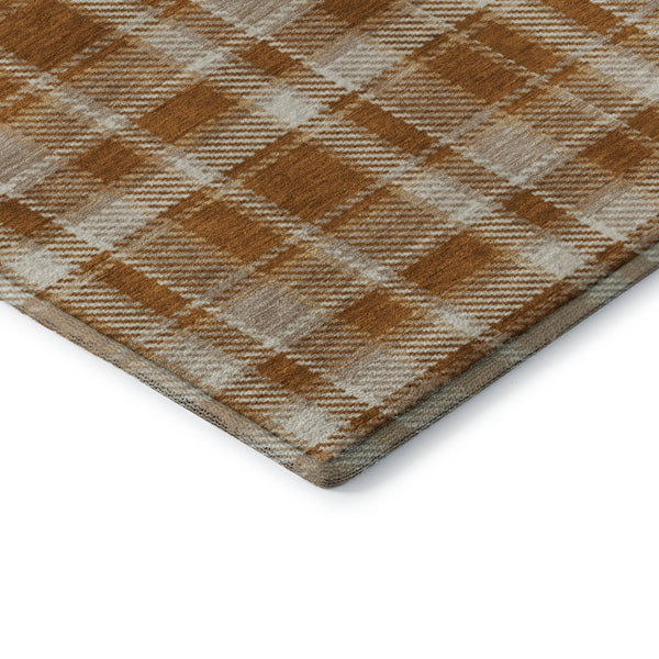 HomeRoots 8' X 10' Washable Plaid Area Rug in Rust and Ivory - Durable, UV-Protected, Stain-Resistant Design 649454