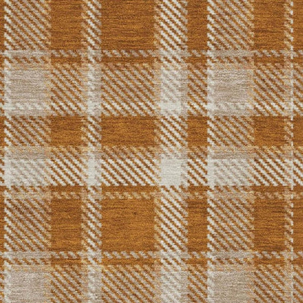 HomeRoots 8' X 10' Washable Plaid Area Rug in Rust and Ivory - Durable, UV-Protected, Stain-Resistant Design 649454