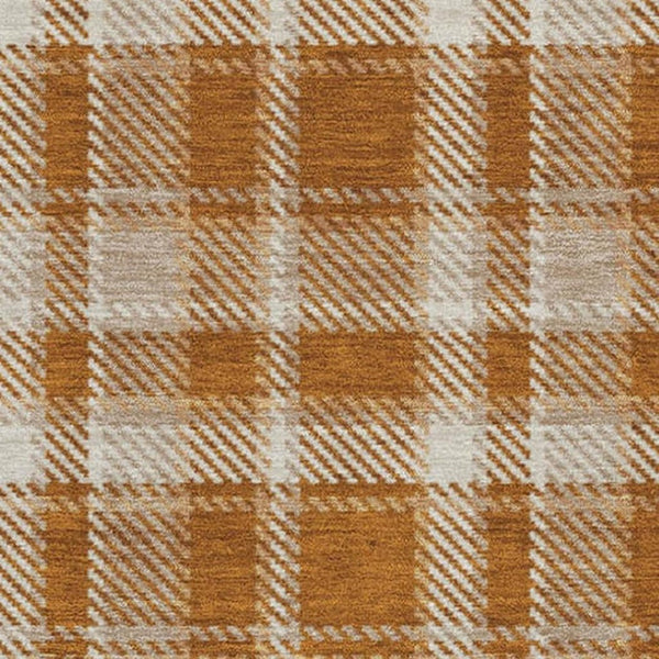 HomeRoots 9' X 12' Washable Rust and Ivory Plaid Area Rug with UV Protection for Timeless Home Elegance 649455