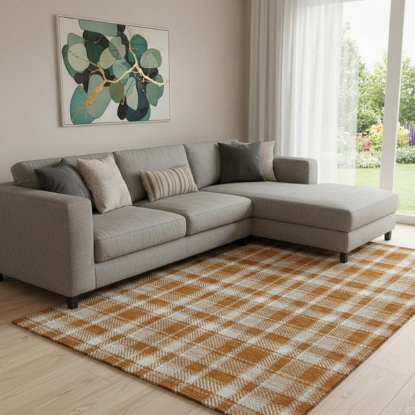 HomeRoots 10' X 14' Classic Rust and Ivory Plaid Area Rug – Stain-Resistant, UV Protected for Lasting Beauty 649456